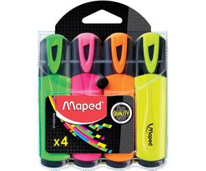 Surligneur maped fluo'peps fluorescent classique pochette 4 unités vert jaune rose orange