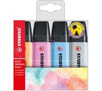 STABILO Surligneur BOSS ORIGINAL Pastel - étui en PET de 4 surligneurs (abricot, bleu, mauve, gris)