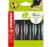 STABILO Surligneur GREEN BOSS – Pochette x4 écoresponsables, pointe biseautée coloris pastel assortis