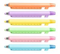 Surligneurs assortis 5 en 1 Règle Multifonctionnelle avec Stylos à bille | Lot de 6 surligneurs pour école, lieu de travail, université, classe, étude, journal, écriture