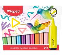 Maped Surligneur FLUO'PEPS Classic – Pack 12 couleurs fluo et pastel – Pointe biseautée 1–5 mm
