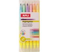 Surligneurs - Double pointe - Jaune fluo + 6 couleurs pastel - Mine biseautée - Apli Jaune