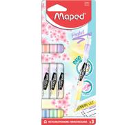 Maped Surligneur FLUO'PEPS PEN DUO Pastel – Double pointe, 2 couleurs en 1 – Blister de 3