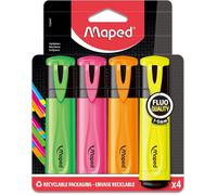Surligneur maped fluo'peps fluorescent classique pochette 4 unités vert jaune rose orange