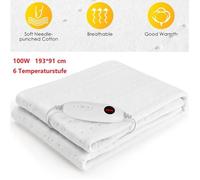 Surmatelas Chauffant 1 Place sous-Couverture Électrique 100W 193x91 cm - 6 Niveaux de Température - Télécommande - Blanc