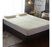 Surmatelas en pure laine de mouton australien - Alèse de lit douce et soyeuse, protection d'hiver respirante, design confortable à poils courts, tapis de sol pliable pour un confort ultime