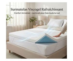 Surmatelas Viscogel mémoire de forme rafraîchissant 140 x 200 cm , Épaisseur 6 cm, confort équilibré - Fabriqué en Espagne
