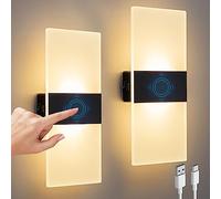 SURPALIG Lot de 2 appliques murales rechargeables à piles 4000 mAh avec contrôle tactile, lampes murales sans fil pour chambre à coucher, veilleuses pour couloir, escalier, porche, placard