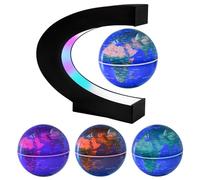 Surplex Globe lumineux flottant avec 7 lumières LED de couleur, globe rotatif automatique en forme de C, carte du monde en lévitation de champ magnétique, décoration éducative pour la maison, le