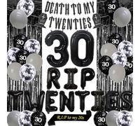Sursurprise Décorations de 30e anniversaire pour homme ou femme - Ballon noir « Rip Twenties » - Bannière « Death To My Twenties » - Écharpe pour elle ou lui - Fournitures de fête d'anniversaire