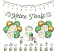 Sursurprise Kit Déco Baptême Vert Arc-en-ciel Bohème, Bannière, Guirlande, Toppers, 18 Ballons, Décoration Chrétienne Fille Garçon
