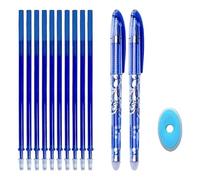 Surtep Stylos Effaçables et Recharges, 2 Rollers + 10 Mines, Bleu | Encre gel thermosensible, s'efface par friction à partir de 65 °C · 0,5 mm · rechargeable · sans résidus