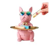suruim Bouledogue Statue Chien avec Plateau Décoratif - Plateau de Rangement en Résine pour Clés, Friandises et Décoration, Decoration Maison Moderne Deco Interieur Maison (Rose)