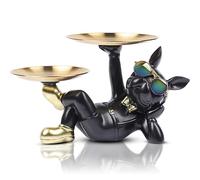 suruim Bouledogue Statue Chien avec Plateau Décoratif - Plateau de Rangement en Résine pour Clés, Friandises et Décoration, Decoration Maison Moderne Deco Interieur Maison (Noir-2)