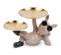 suruim Bouledogue Statue Chien avec Plateau Décoratif - Plateau de Rangement en Résine pour Clés, Friandises et Décoration, Decoration Maison Moderne Deco Interieur Maison (Marron-2)