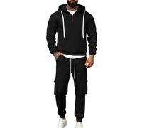 Survêtement Homme Demi Zipper Sweat à Capuche et Jogging Pantalon Ensemble 2 Pièces Chaud et Confortable Survêtements Ample Respirant Manches Longues Décontracté Sweatshirts pour Travail Automne Hiver