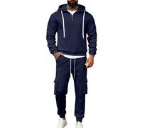 Survêtement Homme Demi Zipper Sweat à Capuche et Jogging Pantalon Ensemble 2 Pièces Chaud et Confortable Survêtements Ample Respirant Manches Longues Décontracté Sweatshirts pour Travail Automne Hiver