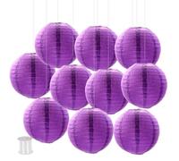 Surwin 10pcs Lanternes Papier, Lanternes en Papier à Suspendues, Boule Ronde Abat-Jour, Lanterne Decorative pour Intérieurs Extérieurs Halloween, Thanksgiving, Noël (30cm,Violet)