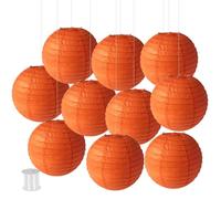 Surwin 10pcs Lanternes Papier, Lanternes en Papier à Suspendues, Boule Ronde Abat-Jour, Lanterne Decorative pour Intérieurs Extérieurs Halloween, Thanksgiving, Noël (25cm,Orange2)