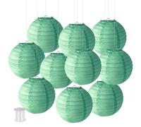 Surwin 10pcs Lanternes Papier, Lanternes en Papier à Suspendues, Boule Ronde Abat-Jour, Lanterne Decorative pour Intérieurs Extérieurs Halloween, Thanksgiving, Noël (20cm,Vert Menthe)