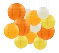 Surwin 12 Pièces Lanternes Papier Chinois, Lanternes en Papier à Suspendues, Boule Ronde Abat-Jour, Lanterne Decorative pour Intérieurs Extérieurs Mariages Anniversaires Fêtes (Orange)