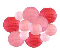 Surwin 12pcs Lanternes Papier Chinois, Lanternes en Papier à Suspendues, Boule Ronde Abat-Jour, Lanterne Decorative pour Intérieurs Extérieurs Fêtes Mariages et Événements (Rouge/Pêche/Rose)