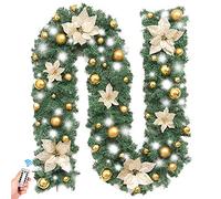 Surwin 2,7m Guirlande de Sapin Artificiel,Décoration de Noël Lumineuse Exterieur Intérieur LED a Pile 8 Modes à Distance Décor de Noël pour Cheminée Escalier Fenêtre Porte (d'or,Blanc)