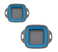 Surwin 2 Pièces Carré Passoire Pliable, Silicone Passoire Cuisine,Compacte Passoire Cuisine Pliable, Passoire Retractable Passoire Pates, Portable Panier de Fruits (Bleu)
