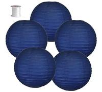 Surwin 5pcs Lanternes Papier Chinois, Lanternes en Papier à Suspendues, Boule Ronde Abat-Jour, Lanterne Decorative pour Intérieurs Extérieurs Mariages Fêtes et Événements (Bleu foncé,8 Pouces)