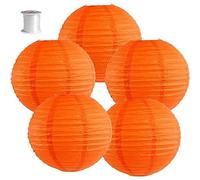 Surwin 5pcs Lanternes Papier Chinois, Lanternes en Papier à Suspendues, Boule Ronde Abat-Jour, Lanterne Decorative pour Intérieurs Extérieurs Mariages Fêtes et Événements (Orange,12 Pouces)
