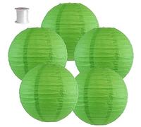 Surwin 5pcs Lanternes Papier Chinois, Lanternes en Papier à Suspendues, Boule Ronde Abat-Jour, Lanterne Decorative pour Intérieurs Extérieurs Mariages Fêtes et Événements (Vert,8 Pouces)
