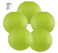 Surwin 5pcs Lanternes Papier Chinois, Lanternes en Papier à Suspendues, Boule Ronde Abat-Jour, Lanterne Decorative pour Intérieurs Extérieurs Mariages Fêtes et Événements (Vert Clair,8 Pouces)