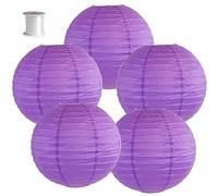 Surwin 5pcs Lanternes Papier Chinois, Lanternes en Papier à Suspendues, Boule Ronde Abat-Jour, Lanterne Decorative pour Intérieurs Extérieurs Mariages Fêtes et Événements (Violettes,6 Pouces)