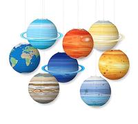 Surwin 8Pcs Lanternes Papier Chinois, Système Solaire Lanternes en Papier à Suspendues, Boule Ronde Abat-Jour, Lanterne Decorative pour Intérieurs Extérieurs (Lot de 8,Planètes)