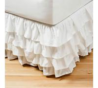 Surwin Cache-Sommiers 200x200 cm Jupe de lit à Volants Blanc, Cache Sommier Jupe de Lit Robuste et Élastique Style Enveloppant, 45cm de Hauteur | Facile a Mettre et à enlever