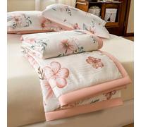 Surwin Couette d'été Couvre Lit Matelassé en Microfibre, Courtepointe Confortable Doux Respirante, Motif Floral Style Pastoral Couette sans Housse, Lavable en Machine (Fleur Rosée,220x240cm)