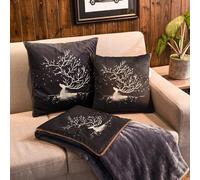 Surwin Couverture en Flanelle et Oreiller 2 en 1, Couverture de Voyage, Plaids Imprimé Renne Super Douce, Convertible en Coussin, Adapté aux Voitures, Bureaux, Avions (150x200cm,Rêve)