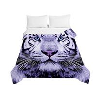 Surwin Couvre Lit Matelassé de Luxe 3D pour 1/2 Personnes, Dessus de Lit Imprimé Tigre Animal 3D, Été Enfant Couverture de lit en Microfiber Gaufrage Doux Jeté de Lit (Mauve,220x240cm)
