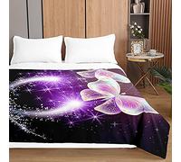 Surwin Couvre Lit Matelassé pour 1/2 Personnes, Imprimé Papillon Coloré 3D Dessus de Lit Réversible Couverture de Lit Doux Microfiber Jeté de Lit Couvre-lit Printemps Été (Étoiles,220x240cm)