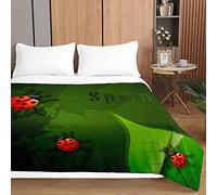 Surwin Couvre Lit Matelassé pour 1/2 Personnes, Imprimer Coccinelle 3D Dessus de Lit Réversible Couverture de Lit Doux Microfiber Jeté de Lit Couvre-lit Printemps Été (180x220cm,Printemps)