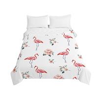 Surwin Couvre Lit Matelassé pour 1/2 Personnes,Motif Flamant Rose 3D Dessus de Lit Réversible Couverture de lit Doux Microfiber Jeté de Lit Couvre-lit Printemps Été (Rose Rose,130x150cm)