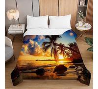 Surwin Couvre Lit Matelassé pour 1 ou 2 Personnes, Réversible Imprimé 3D Plage Paysage Dessus de Lit Couverture de Lit Doux Microfiber Jeté de Lit Couvre-lit Printemps Été (Coucher Soleil,150x200cm)