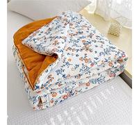 Surwin Couvre Lit Matelassé Réversible Courtepointe Imprimée Fleurs Pastorales Couleur Unie Doux Confort Dessus de Lit 2 Personnes, Mieux pour Eté, Lavable en Machine (Fleuri Orange,150x200cm)