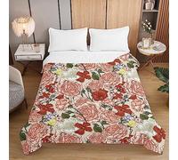 Surwin Dessus de Lit Matelassé à Imprimé Pivoine Luxueux 3D Couvre Lit en Microfibre Léger Réversible Courtepointe d'été pour 2 Personnes Couverture de Lit Jete de Lit (220x240cm,Pivoine Rose)
