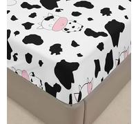 Surwin Drap Housse 140x190,Doux Draps Housses en Microfibre, Imprimé Vache Drap-Housse avec Une Rebord Élastique pour 30cm Protection de Matelas Épais