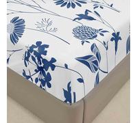 Surwin Drap Housse 140x200, Fleur Bleu Blanches Imprimé Draps Housses en Microfibre, Doux Protege Matelas avec Une Rebord Élastique, Lavable Ajustable Protection Matelas avec Bonnet 30 cm