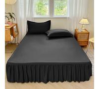Surwin Drap Housse 40 cm de Hauteur Doux, Jupe de Lit a Volant Couleur Unie, Cache Sommier Élastique Microfibre Haute Qualité, Draps Housses Antidérapant pour Matelas Epais (Noir,140x200cm)