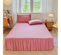 Surwin Drap Housse 40 cm de Hauteur Doux, Jupe de Lit a Volant Couleur Unie, Cache Sommier Élastique Microfibre Haute Qualité, Draps Housses Antidérapant pour Matelas Epais (Rose,160x200cm)