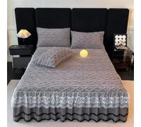 Surwin Drap Housse Doux Peluche Courte, Tout Compris Jupe de Lit a Volant, Cache Sommier Élastique Lavable, Draps Housses Antidérapant Couleur Unie pour Matelas Epais (Gris,150x200cm)