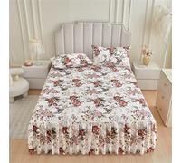Surwin Drap Housse Doux Style Impression Européen, Tout Compris Jupe de Lit a Volant, Cache Sommier Élastique Lavable, Draps Housses Antidérapant pour Matelas Epais (Fleuri,155x200cm)